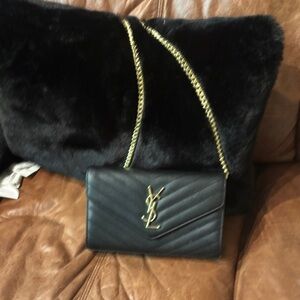 Yves Saint Laurent Quilted Black Leather Crossbody Bag with Gold Chain